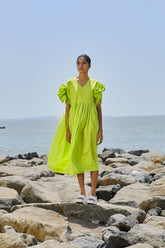 Neon Green Ruffle Sleeve Dress