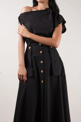 Black One Shoulder Skirt Set