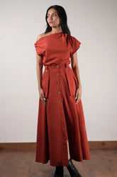 Rust One Shoulder Skirt Set