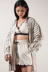 Oversized Striped Shirt-Oatmeal