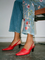 High Waisted Recycled Colourful Asymmetrical Embroidery Jeans, Blue Denim