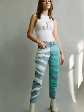 High Waisted Recycled Block Print Jeans, Blue Denim