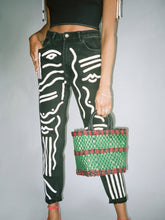 High Waisted Recycled Painted Jeans, Black Denim