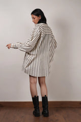 Oversized Striped Shirt-Oatmeal