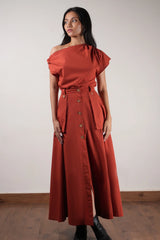 Rust One Shoulder Skirt Set