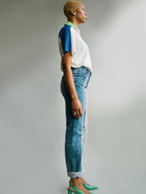 Load image into Gallery viewer, High Waisted Recycled White Thread Jeans, Blue Denim