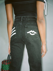 High Waisted Recycled Painted Jeans, Black Denim